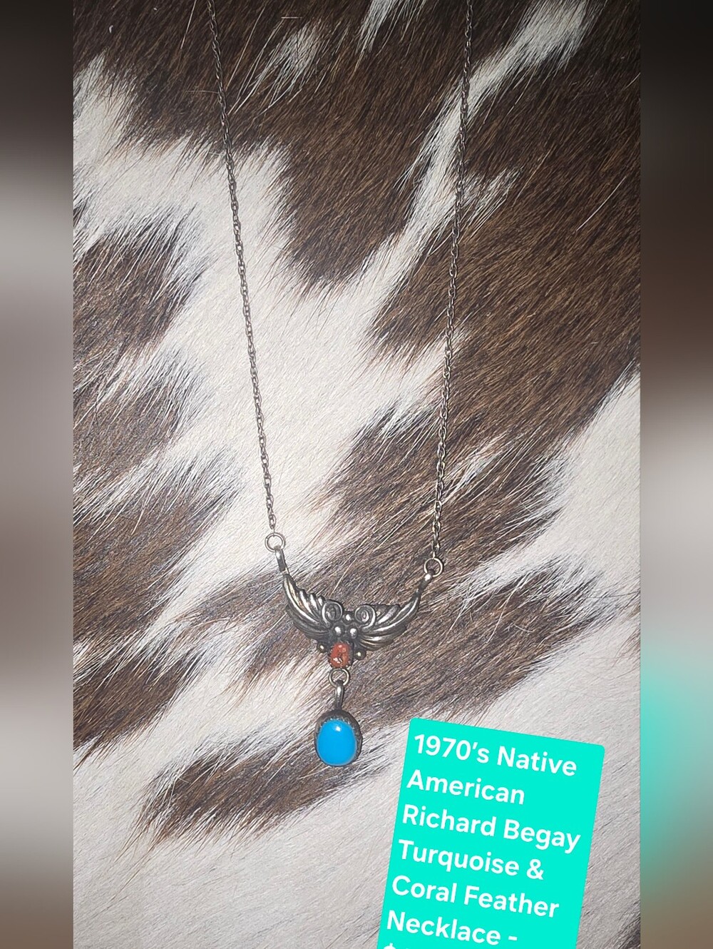 Native American Style Silver Necklace with Turquoise Drop
